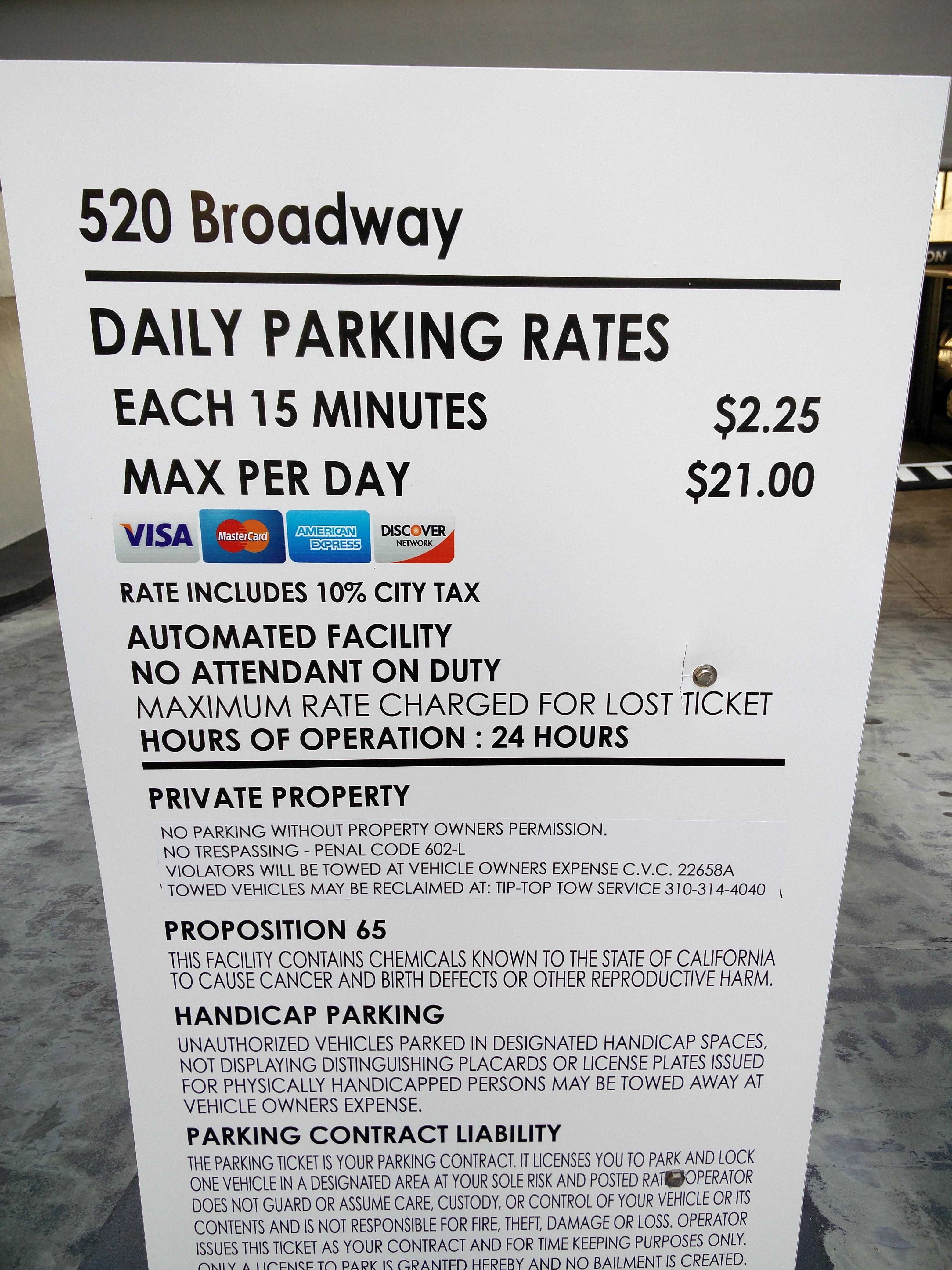 Parking Rate Card